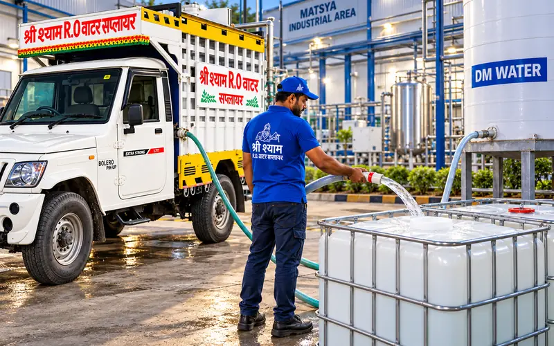 DM water delivery vehicle at a factory in Matsya Industrial Area, Alwar