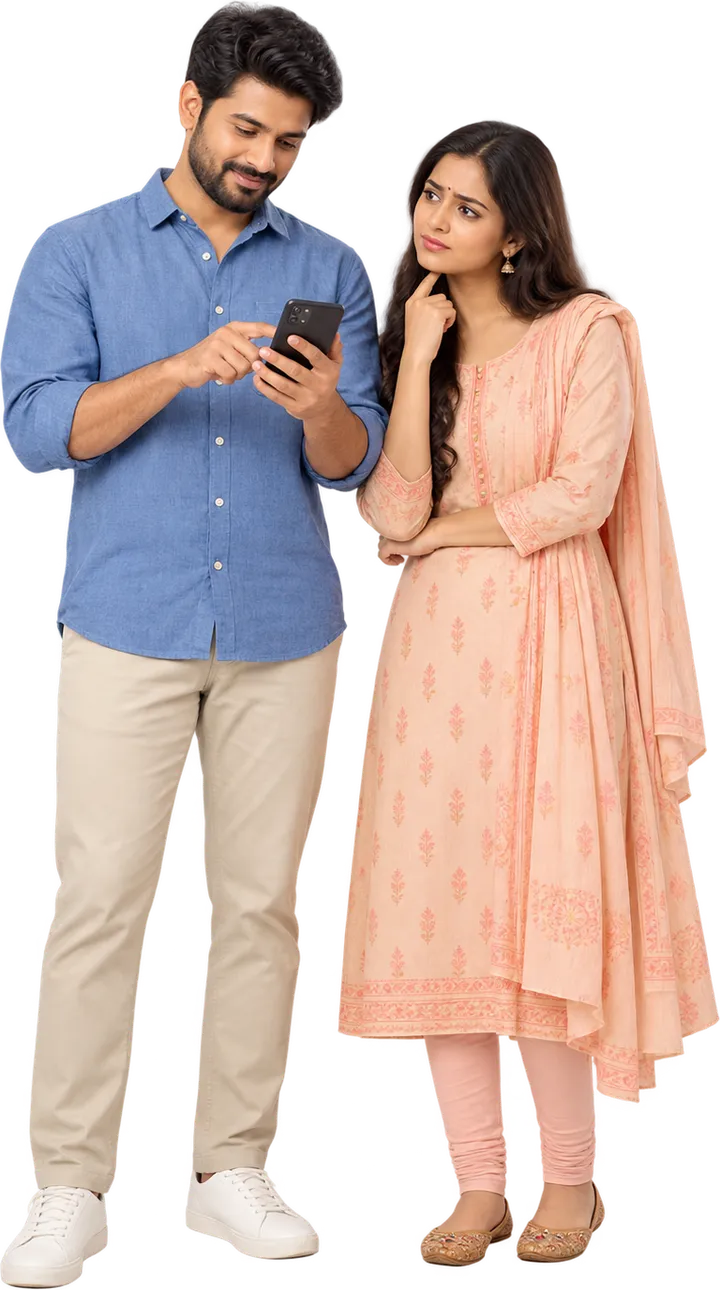 Couple checking past deliveries together on a phone