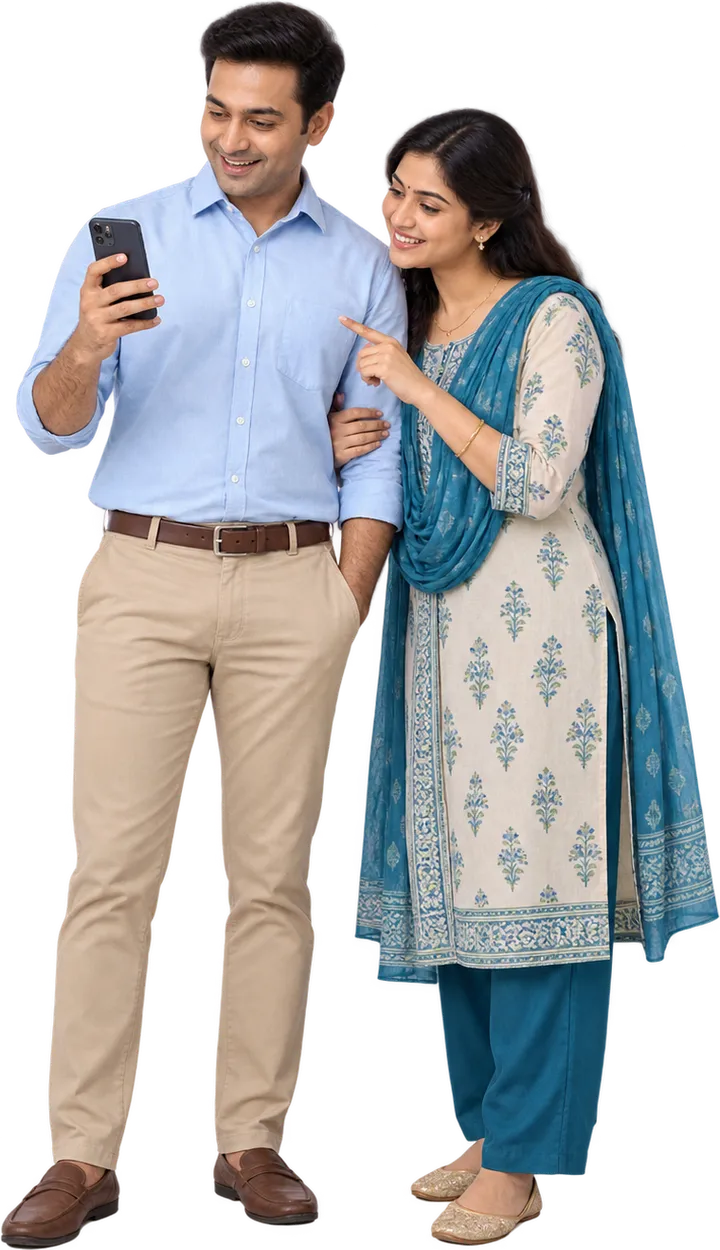 Couple reviewing a day-by-day water bill on a phone